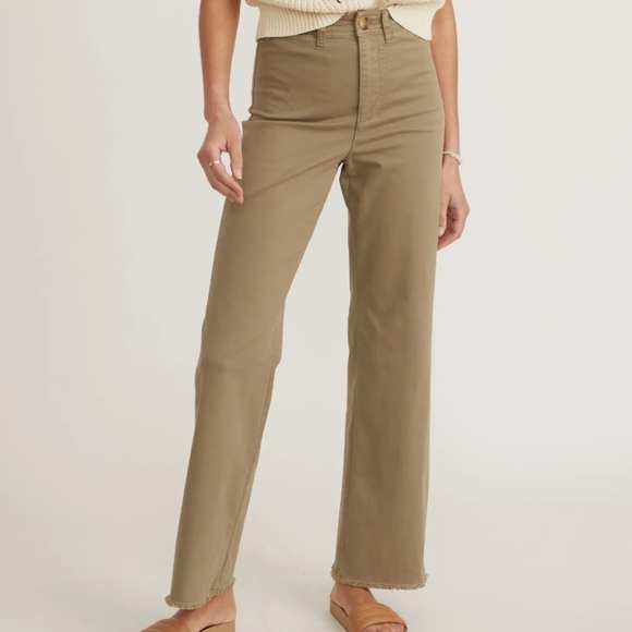 Marine Layer Bridget Raw Edge Olive Green Full Length Pant NEW Womens Size 12 - Picture 1 of 6
